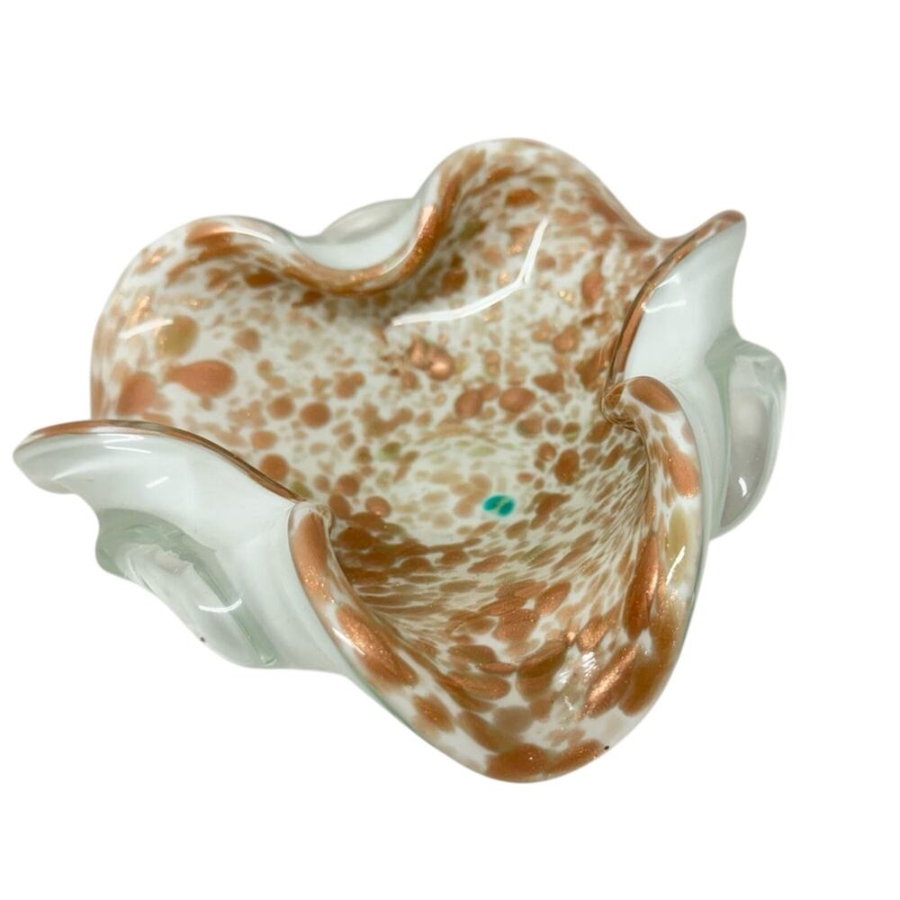 Murano Vintage White Bronze Art Glass Bowl Decorative Collectible